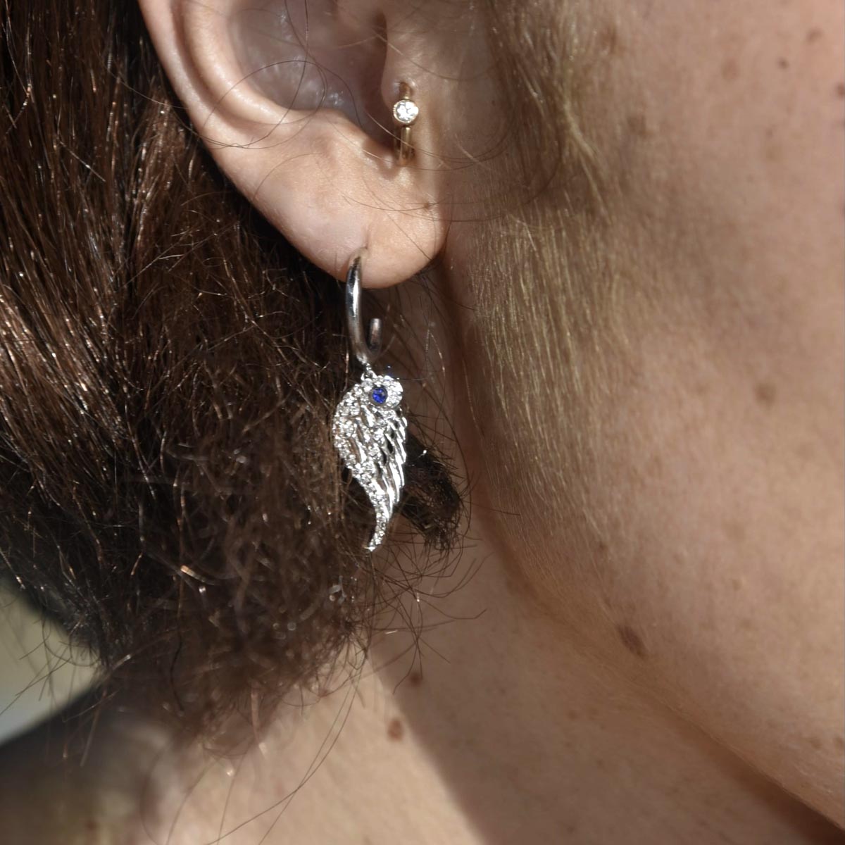 925 Sterling Silver & CZ Angel Wing Drop Earrings image 3