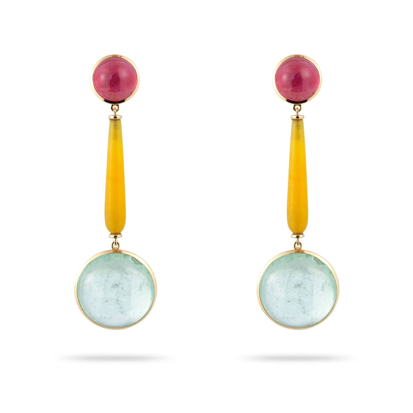 Jade, Pink and Blue Tourmaline Earrings in Yellow Gold 18k image 1