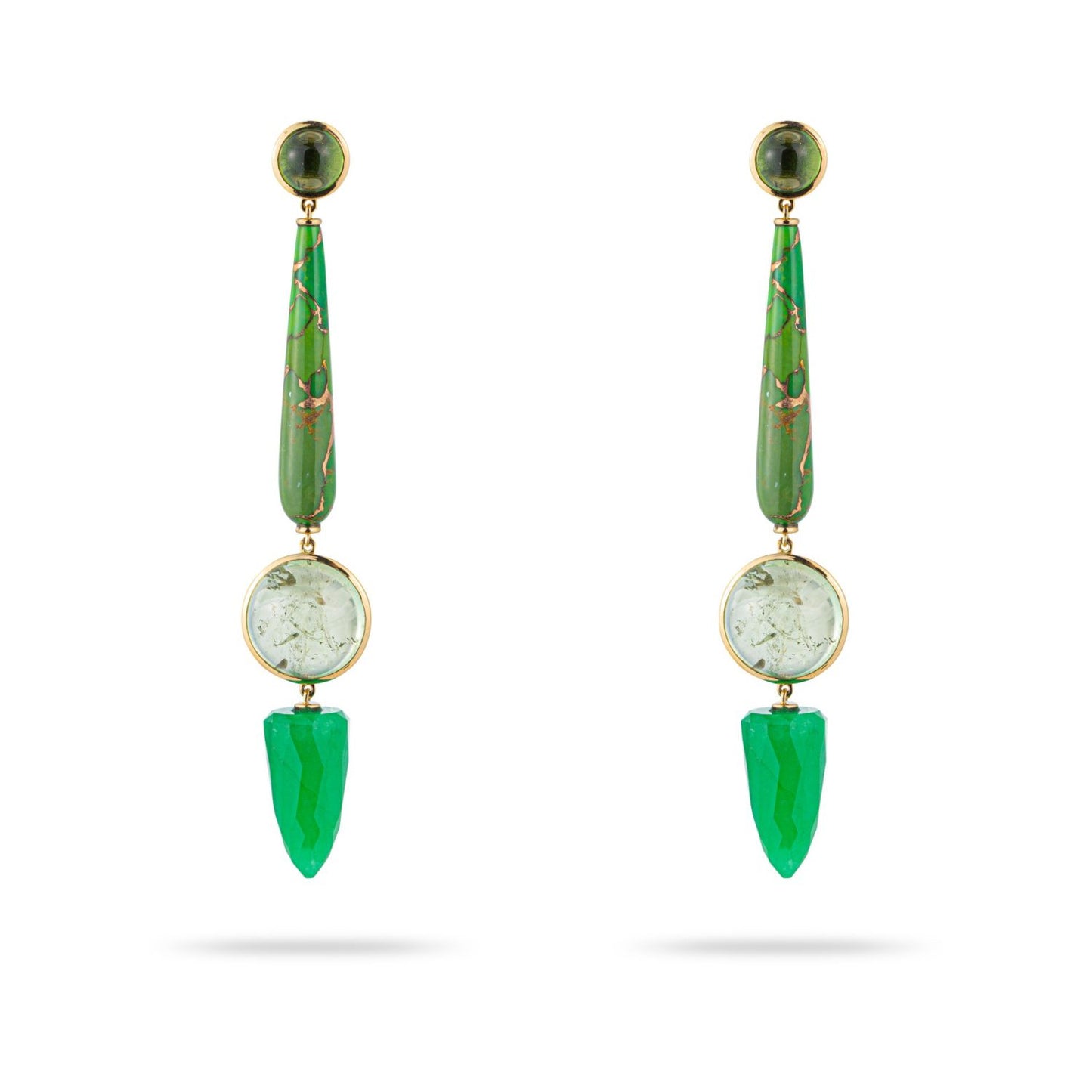 Jade, Peridot, Tourmaline and Green Turquoise Earrings in Gold 18k image 1