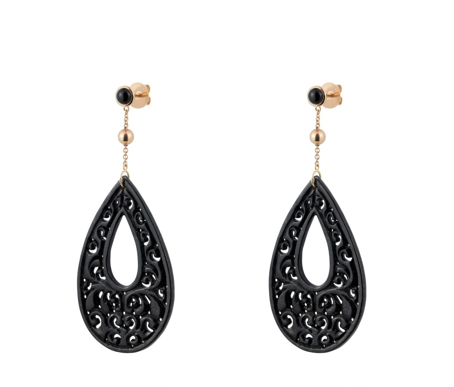 Black Jade and Onyx Cabochon Earrings in Yellow Gold 18k image 0