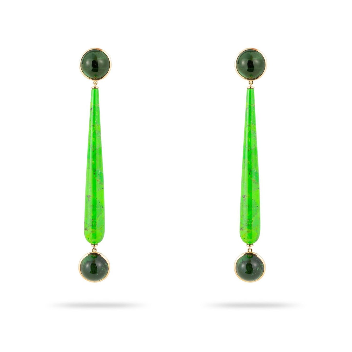 Green Turquoise and Green Tourmaline Cabochon in Gold 18k image 1