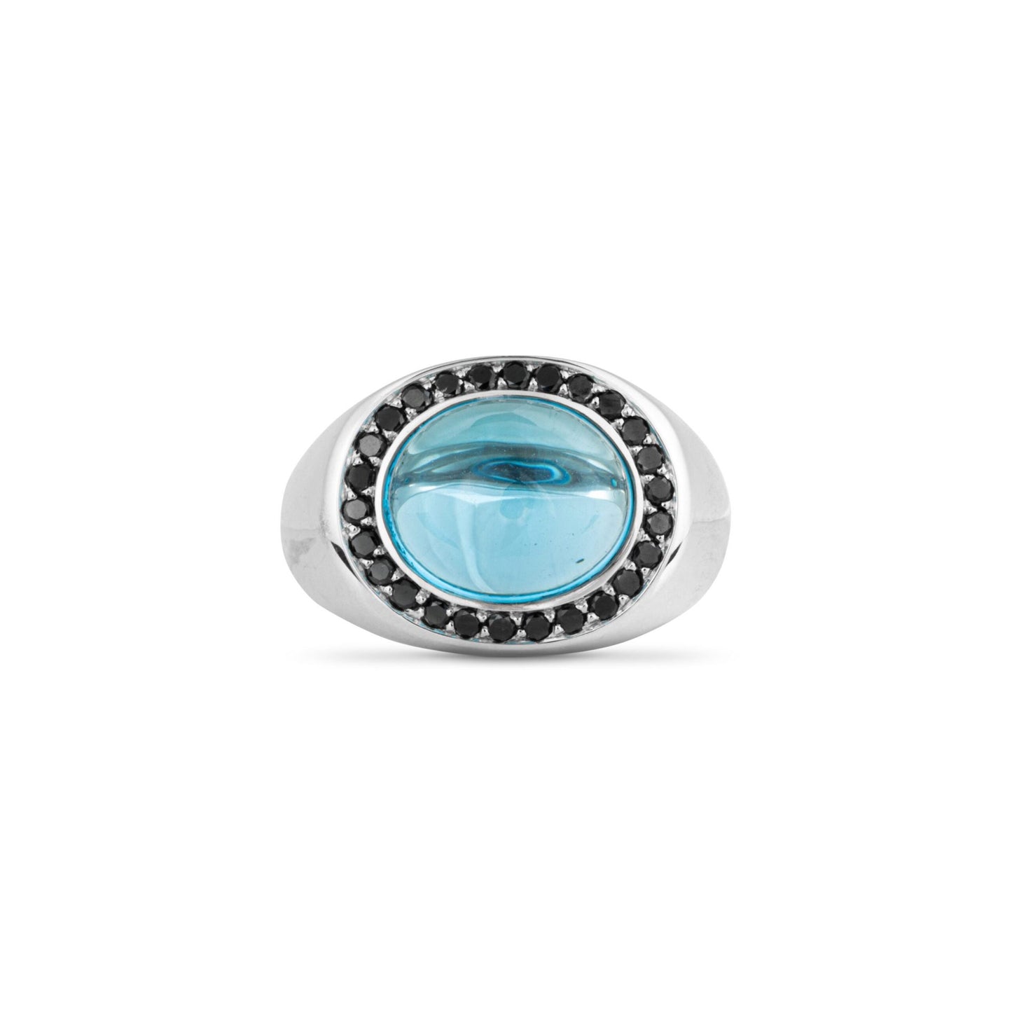 Topaz Cabochon Black Diamond Ring in White Gold 18K image 2