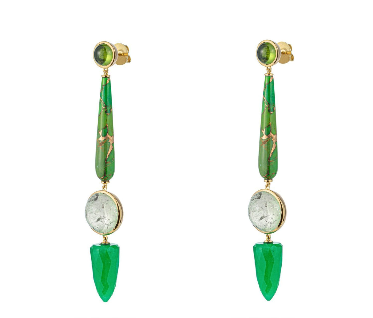 Jade, Peridot, Tourmaline and Green Turquoise Earrings in Gold 18k image 0