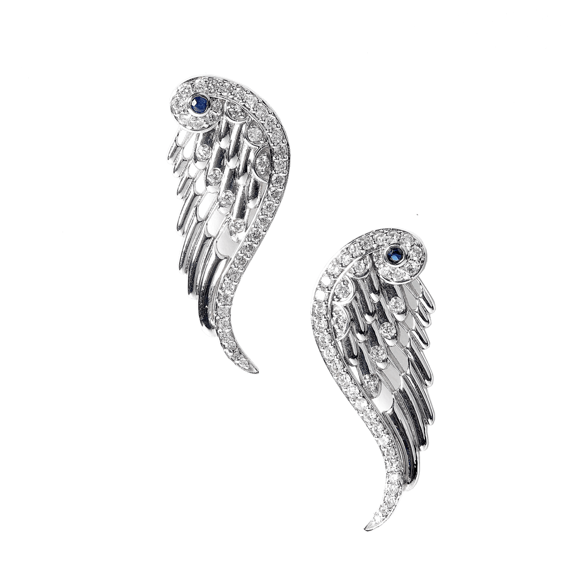 18K White Gold, Diamond & Sapphire Angel Wing Earrings image 0