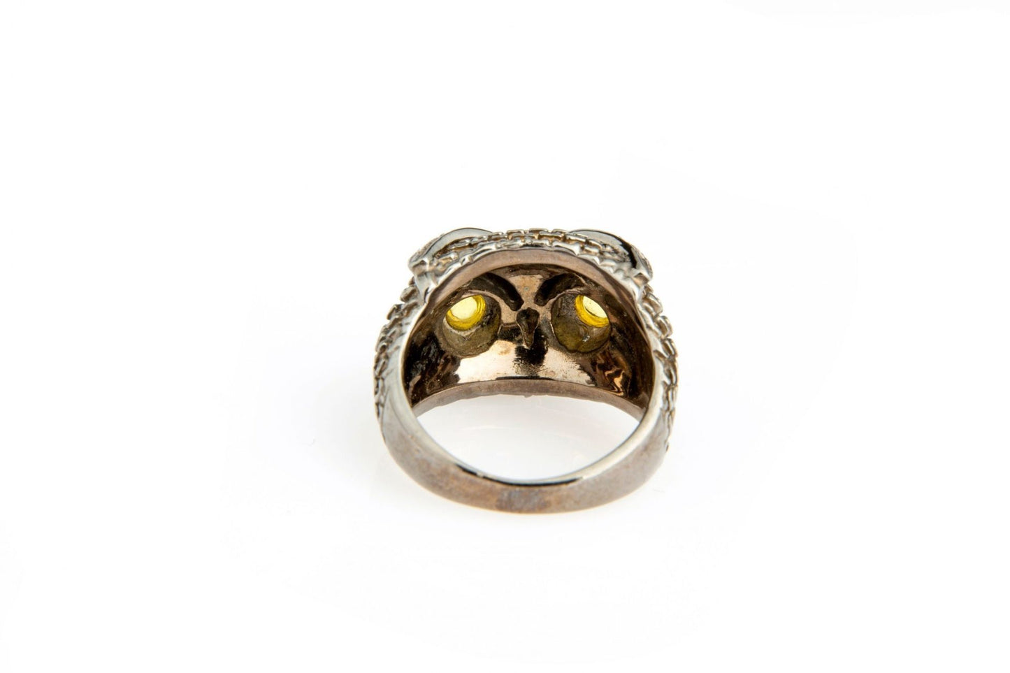 Silver, Diamond & Citrine Cabochon Owl Ring image 2