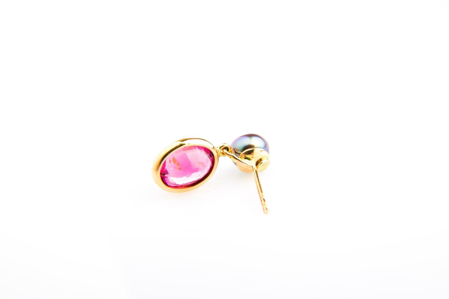 Rubellite, Tourmaline & Tahiti Pearl Drop Earrings image 3