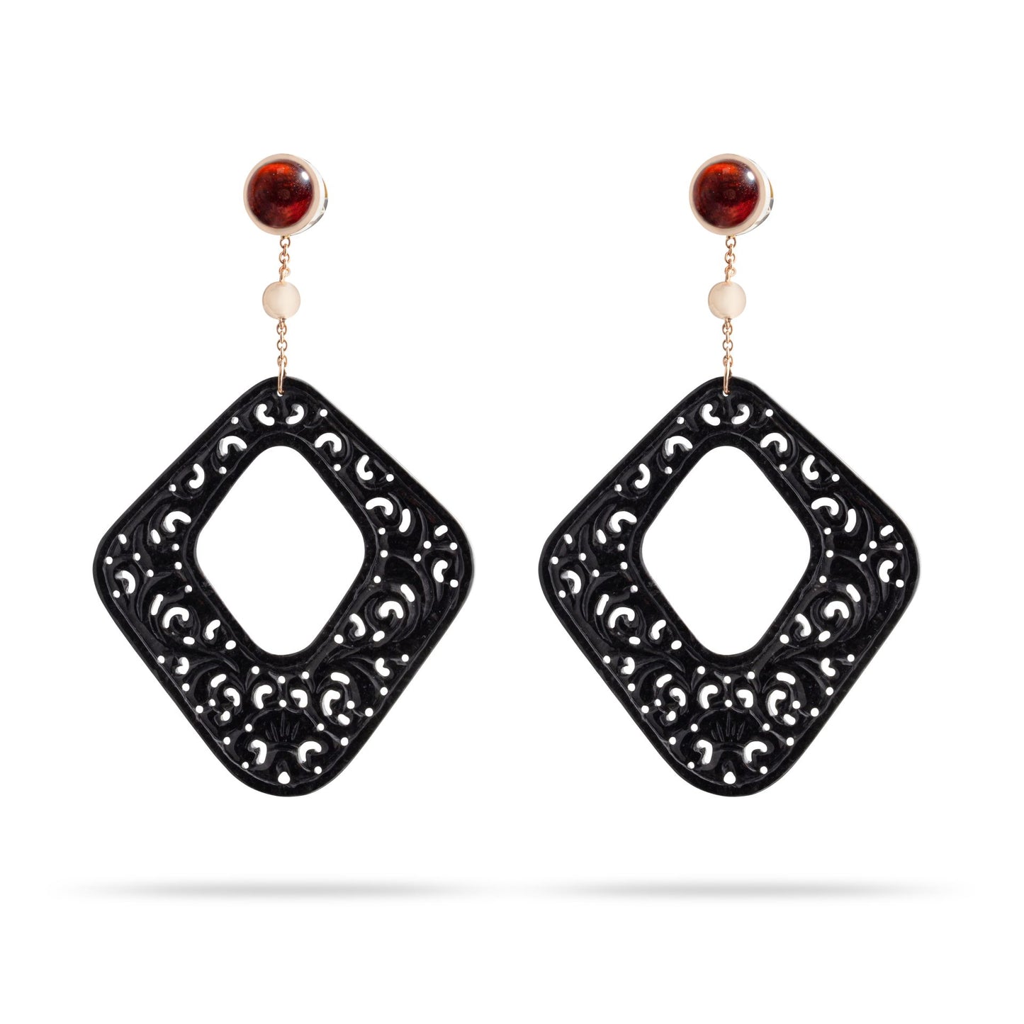 Black Jade and Garnet Earrings in Yellow Gold 18k image 0