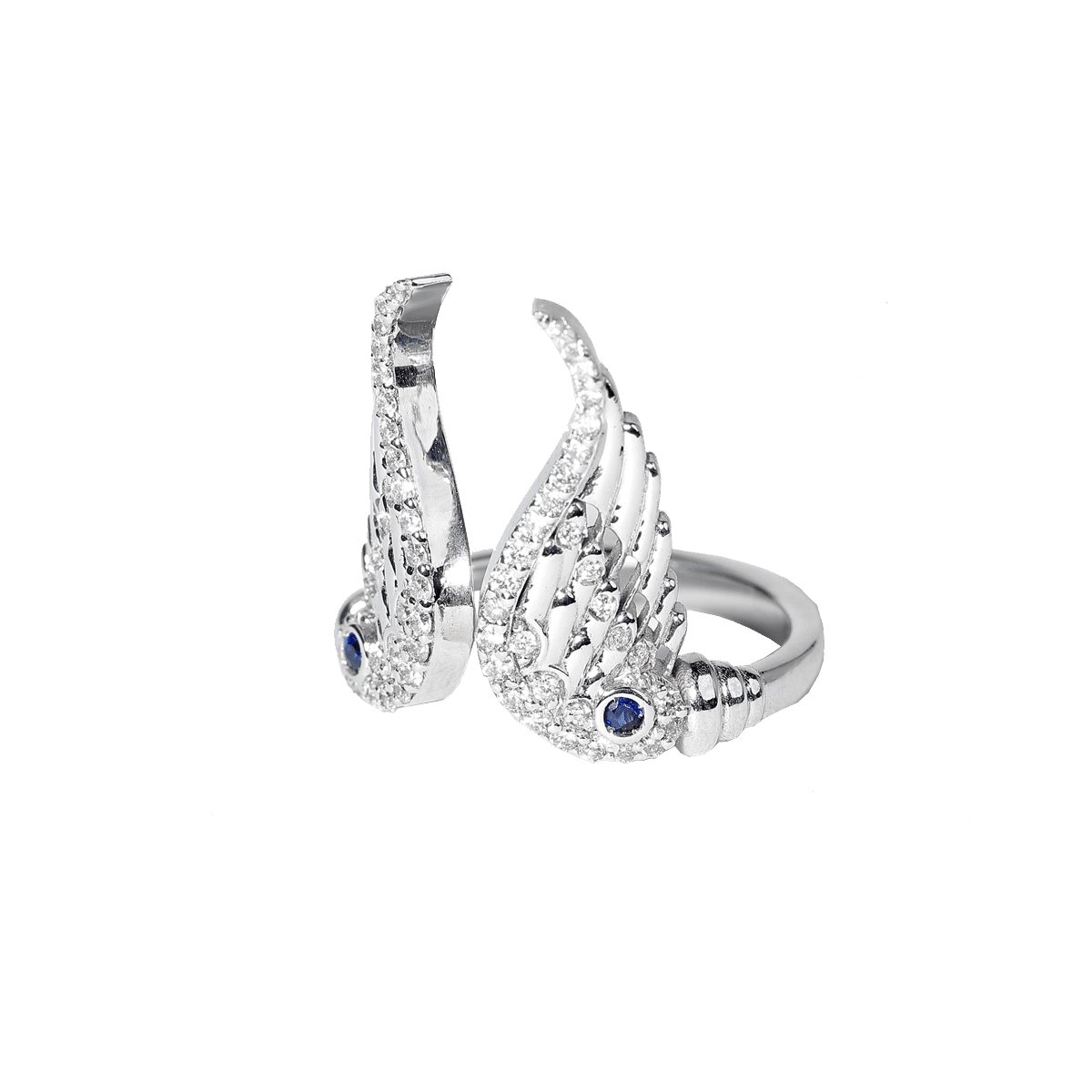 18K White Gold, Diamond & Sapphire Double Wing Ring image 0