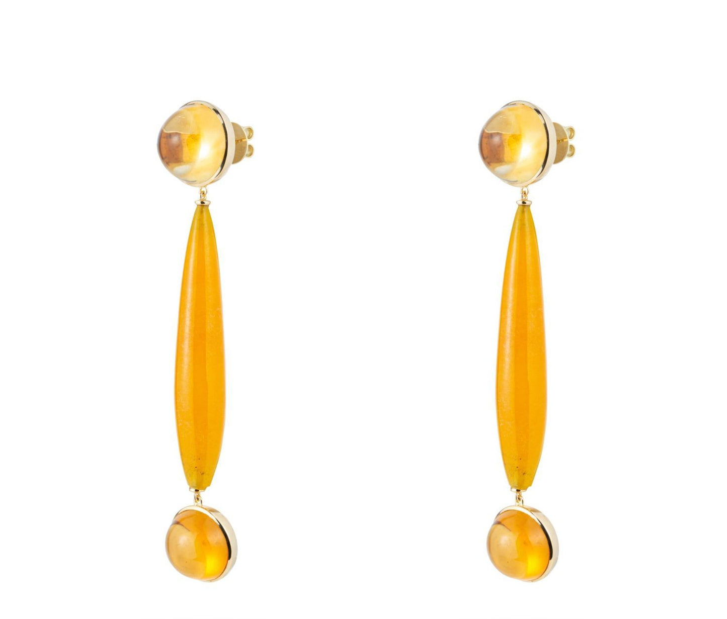 Citrin Cabochon and Jade Earrings in Yellow Gold 18k image 0