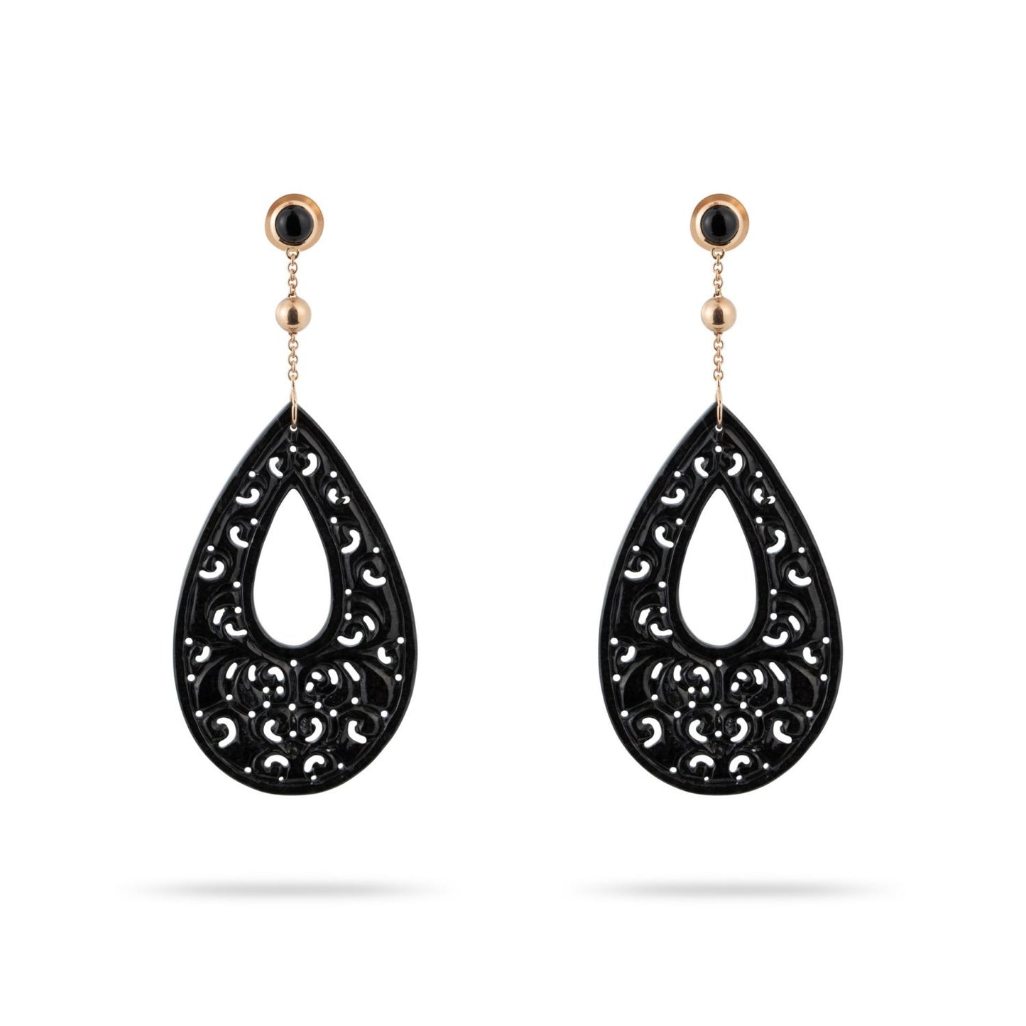 Black Jade and Onyx Cabochon Earrings in Yellow Gold 18k image 1