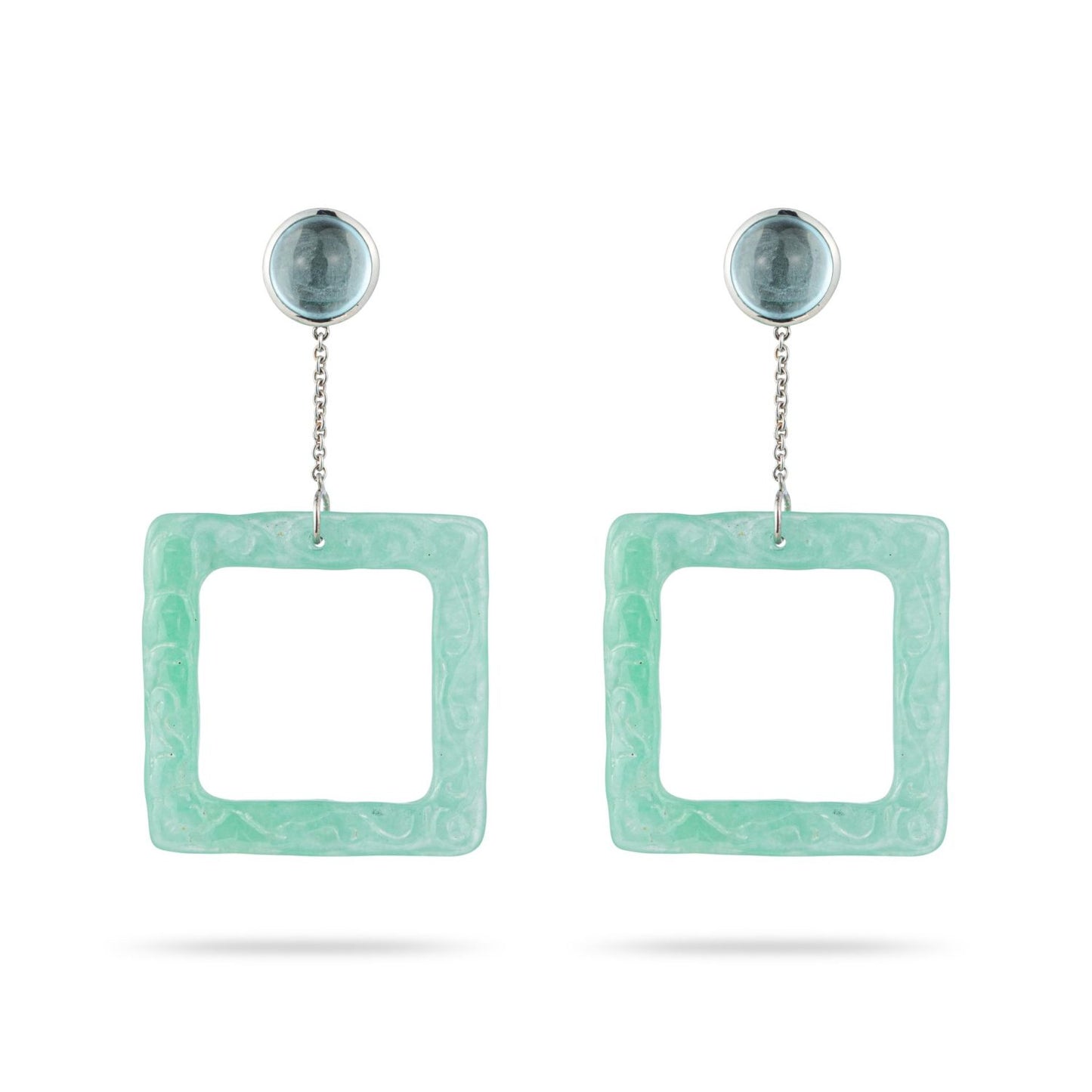 Green Jade and Aquamarine Cabochon in White Gold 18k image 1