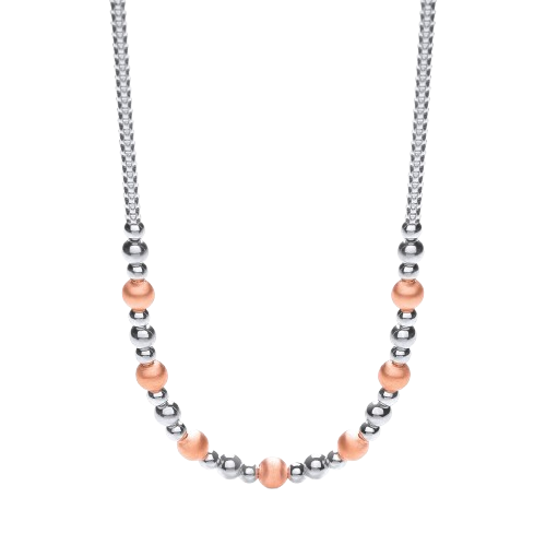 Silver & Rose Plated Beads Necklace 17"/43cm