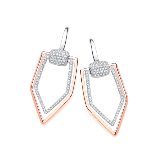 Rose Coated Micro Pave Cz Drop Silver Earrings
