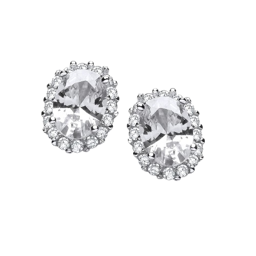 Oval Clear CZ Stud Silver Earrings