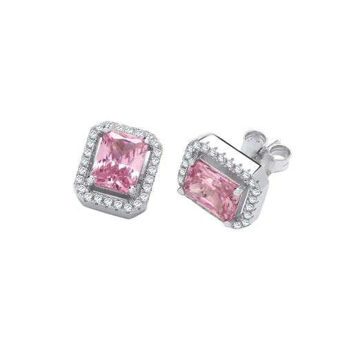 Silver Blue CZs Halo Stud Earrings