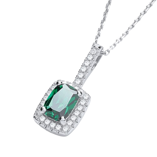 Micro Pave' Fancy Pendant Green Small Cz with 18" Chain