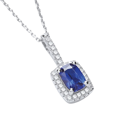 Micro Pave' Fancy Pendant Blue Small Cz with 18" Chain