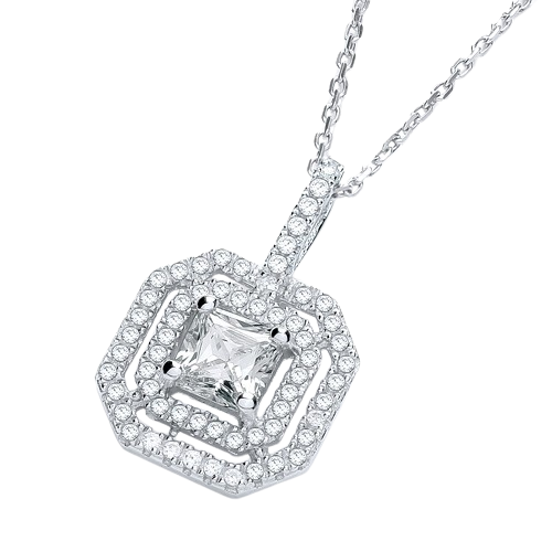 Micro Pave' Fancy Pendant Cz Centre with 18" Chain
