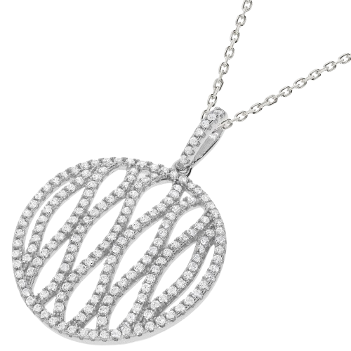 Micro Pave Round Fancy Cz Pendant with 18" Chain