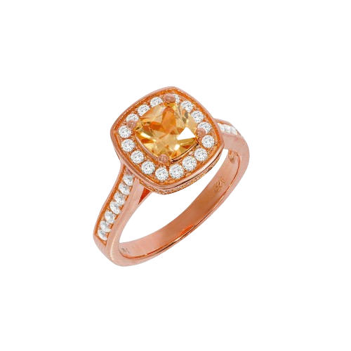 Micro Pave Rose Coated Champagne Centre Silver Cz Ring