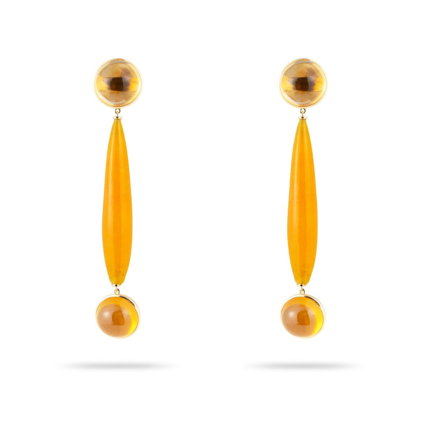 Citrin Cabochon and Jade Earrings in Yellow Gold 18k image 1
