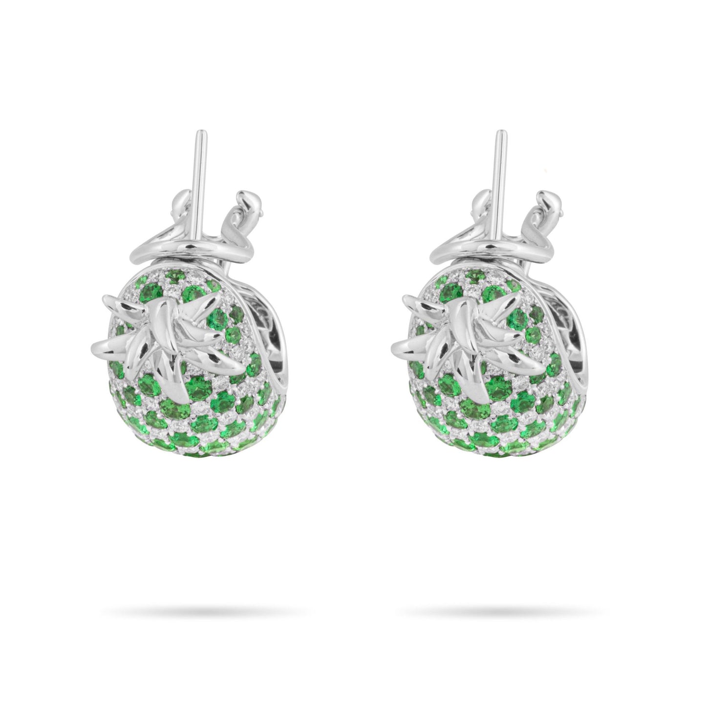 Tsavorite & Diamond Pineapple earrings in White Gold 18K image 4