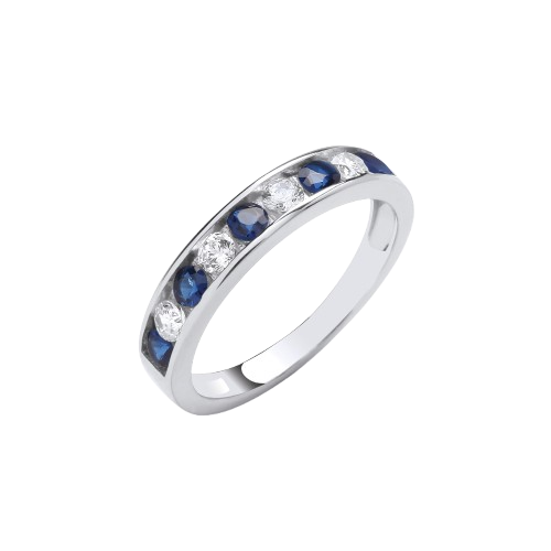 Sapphire Blue & Clear CZ Silver Ring