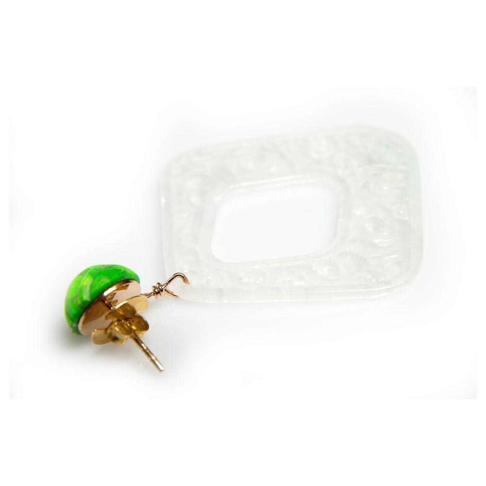 Grade A White Jade, Green Turquoise Earrings image 3