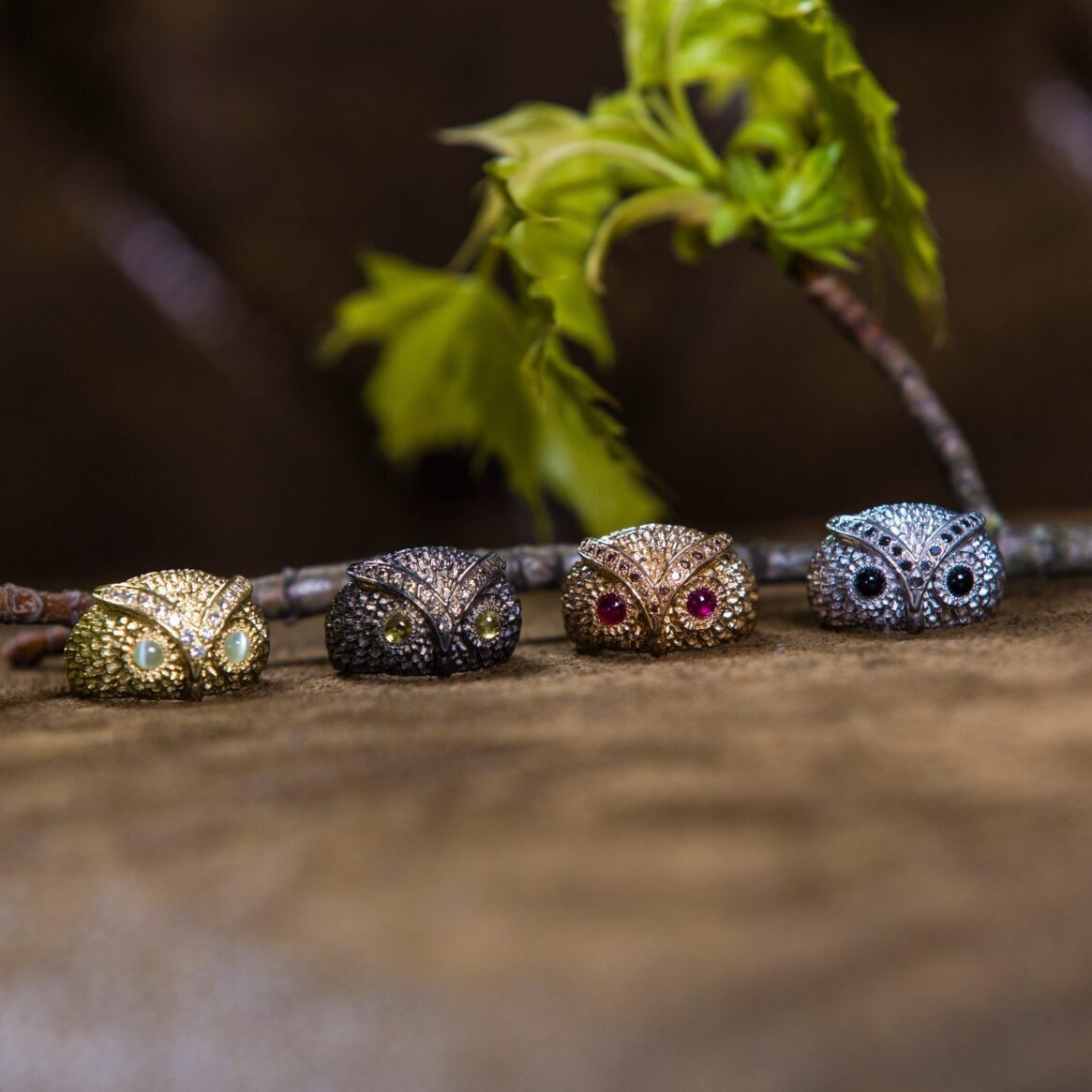 Yellow Gold, Diamond & Chrysoberyl Owl Ring image 3