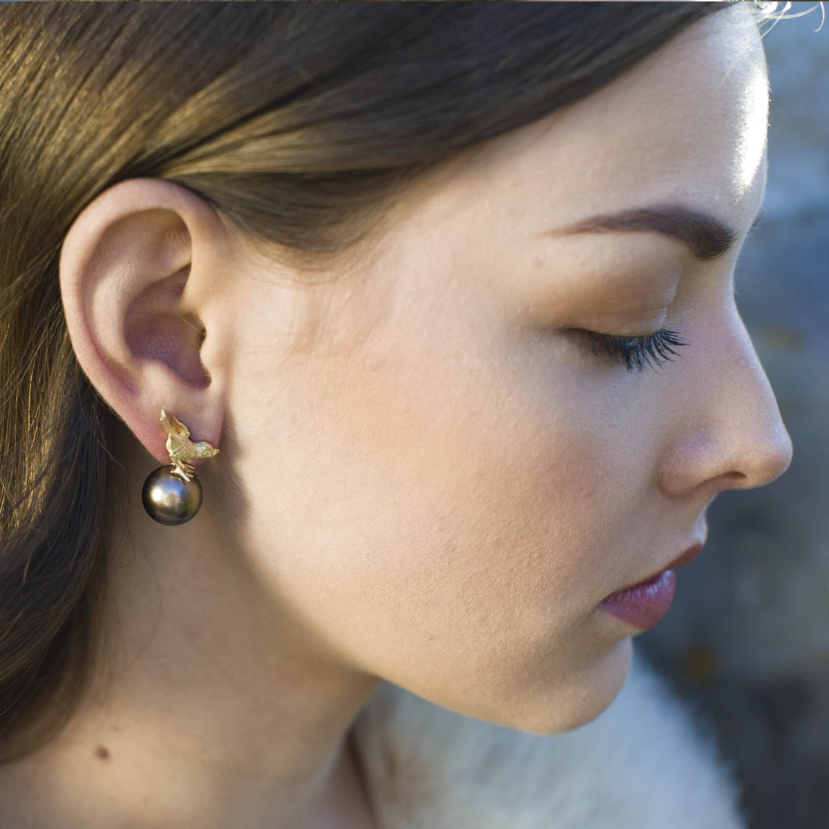 Yellow Gold & Brown Tahiti Pearl Sparrow Earrings image 3