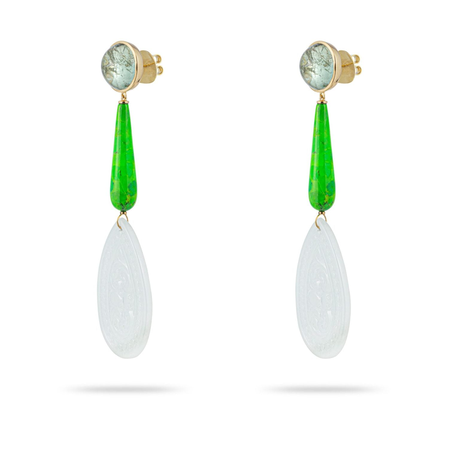 Green Turquoise, White Jade and Grey Moonstone in Yellow Gold 18k image 1