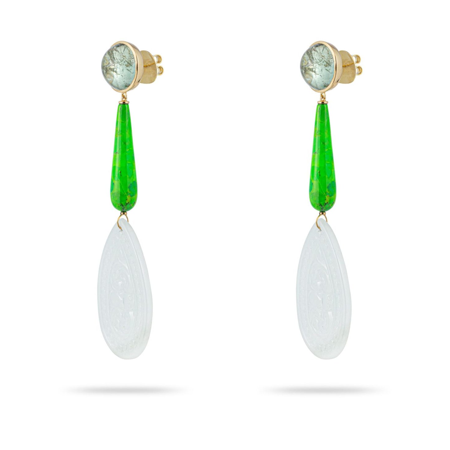 Green Turquoise, White Jade and Grey Moonstone in Yellow Gold 18k image 1