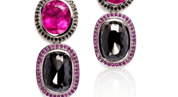 Rubelite & Black Diamond drop Earrings image 0