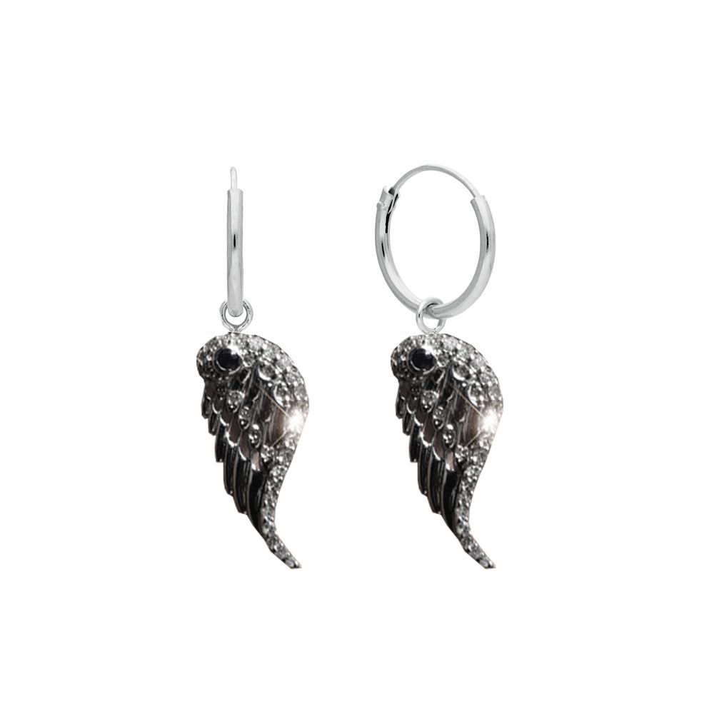 925 Sterling Silver & CZ Angel Wing Drop Earrings image 0