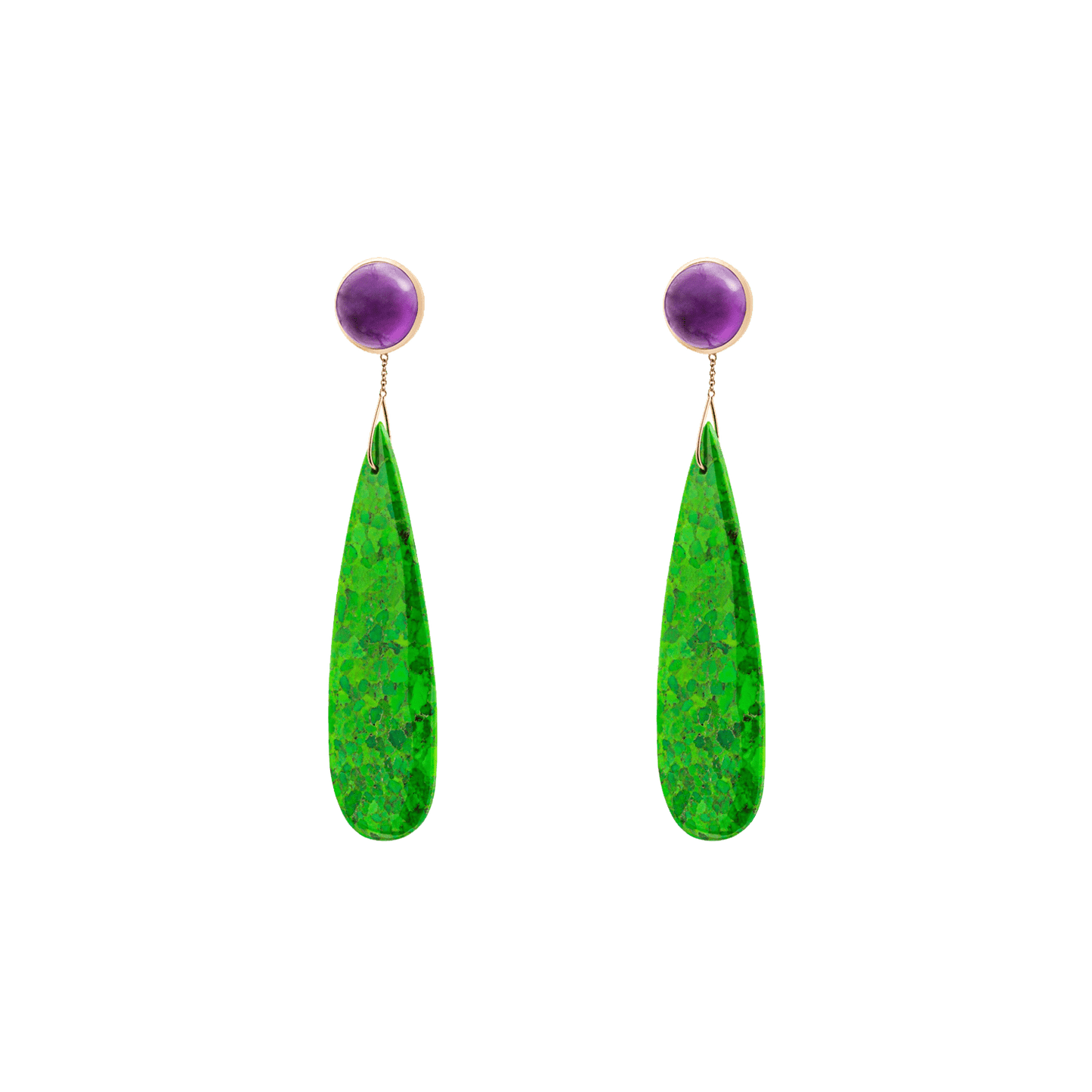 Amethyst and Green Turquoise earrings in Gold 18K image 0