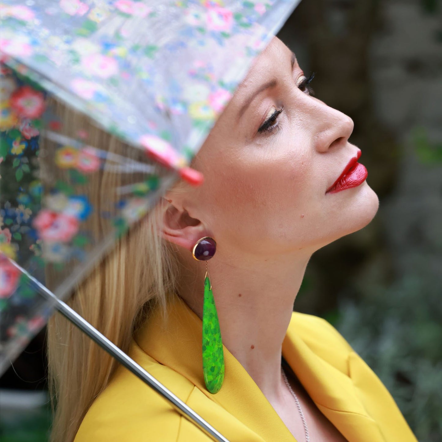 Amethyst and Green Turquoise earrings in Gold 18K image 1