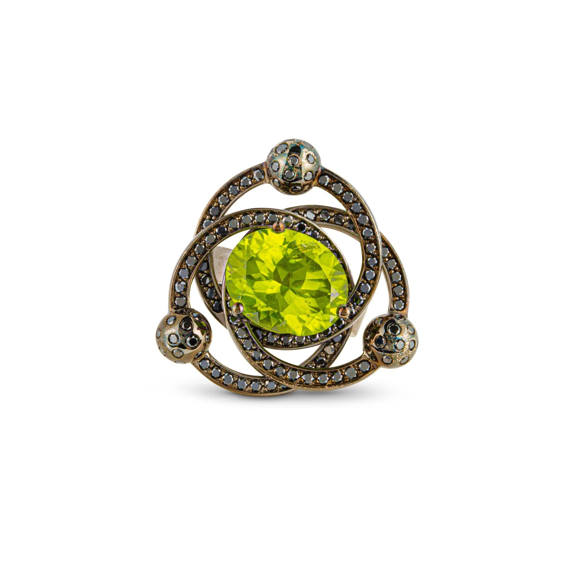 Peridot & Black diamonds in White Gold Rhodinated 18K image 1