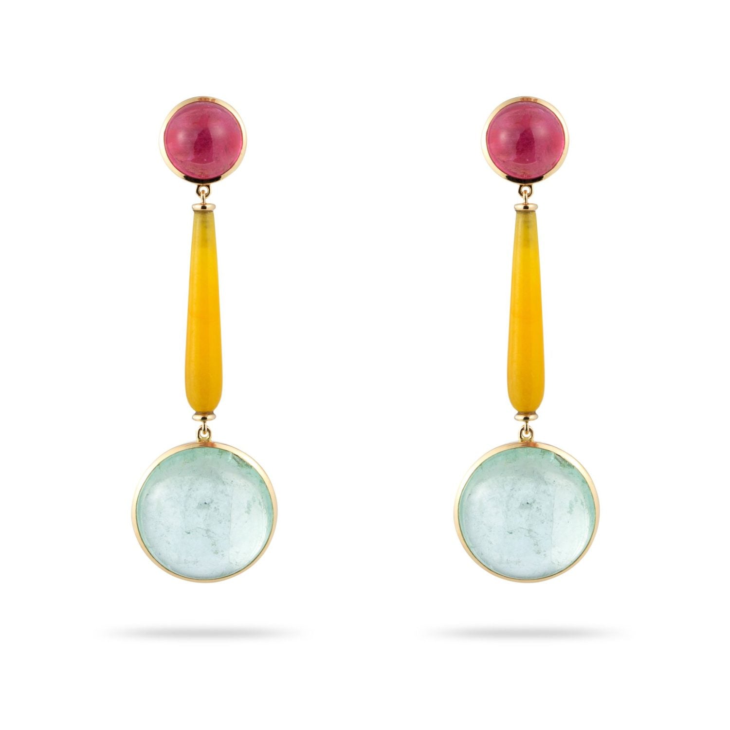 Jade, Pink and Blue Tourmaline Earrings in Yellow Gold 18k image 1