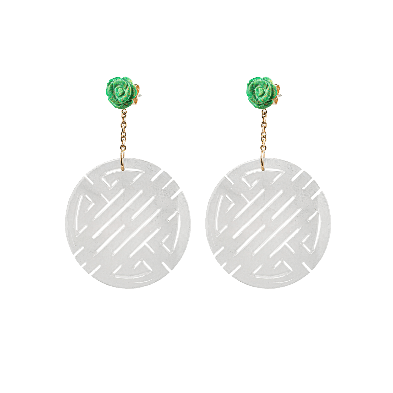 White Jade and Malachite Earrings in Gold 18K image 0