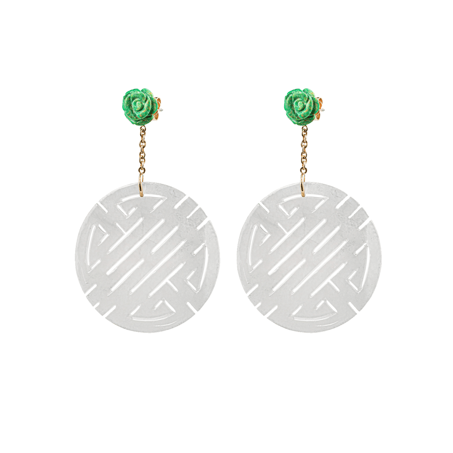 White Jade and Malachite Earrings in Gold 18K image 0
