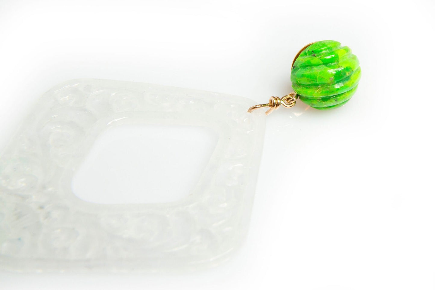Grade A White Jade, Green Turquoise Earrings image 2