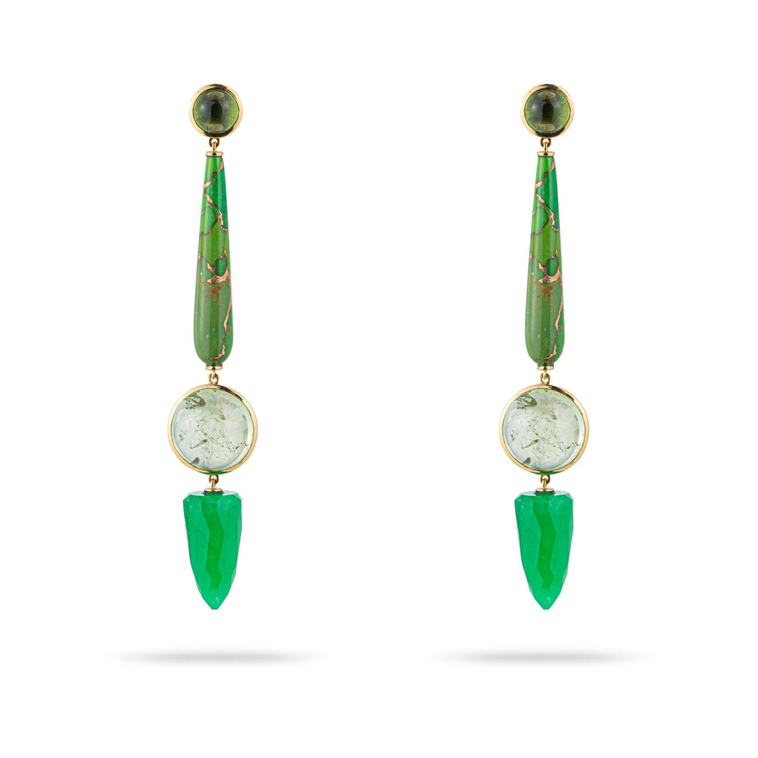 Jade, Peridot, Tourmaline and Green Turquoise Earrings in Gold 18k image 1
