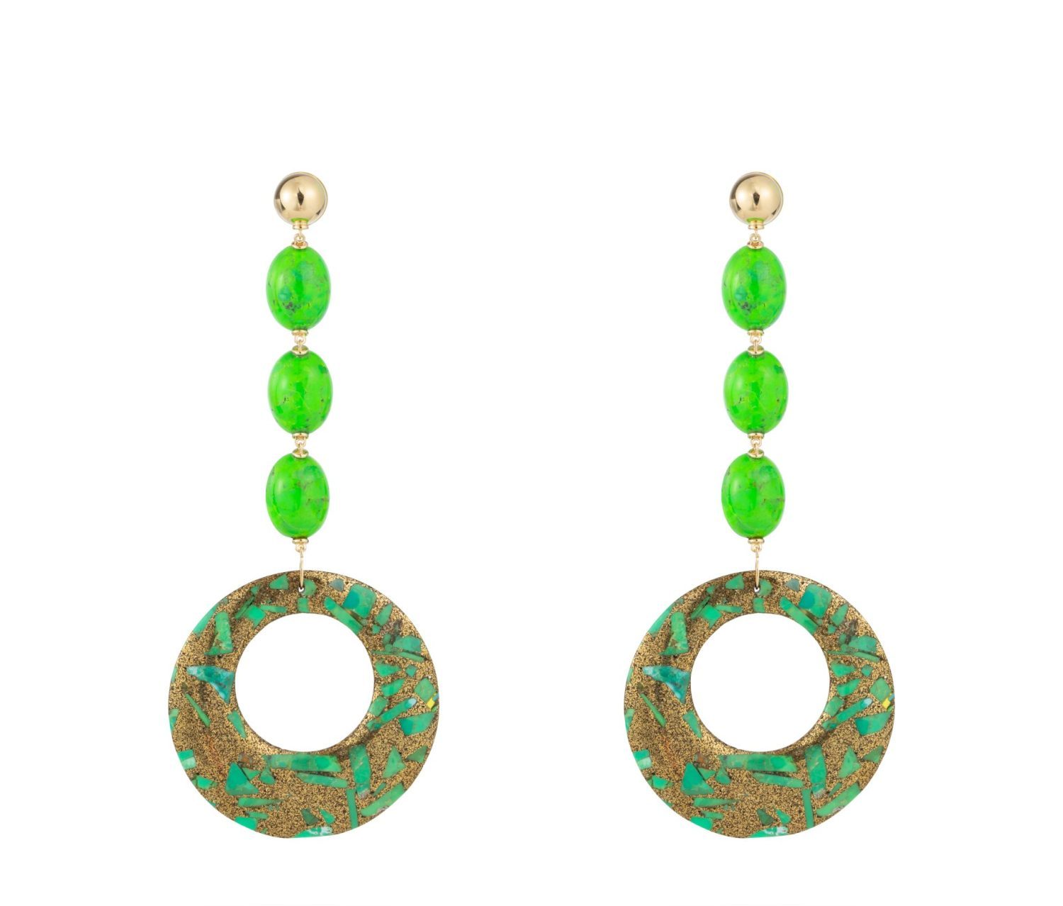 Malachite Creole and Green Turquoise Earrings in Yellow Gold 18k image 0