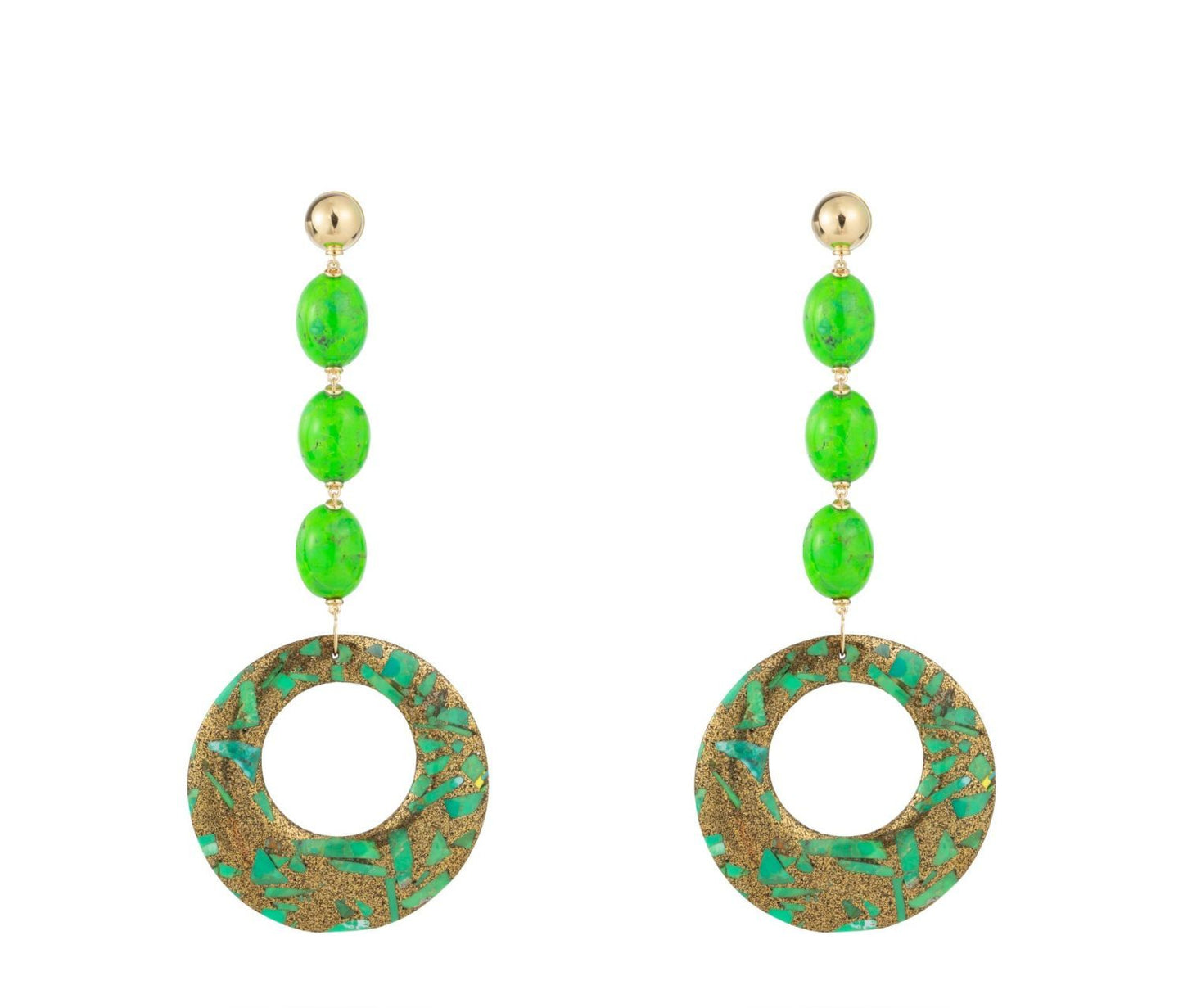 Malachite Creole and Green Turquoise Earrings in Yellow Gold 18k image 0