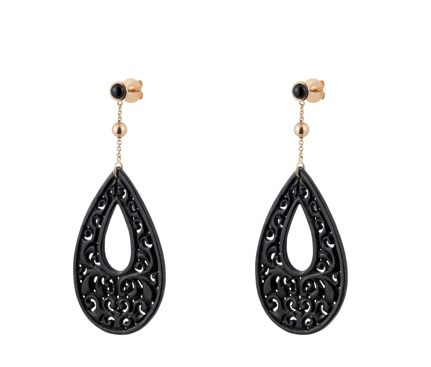 Black Jade and Onyx Cabochon Earrings in Yellow Gold 18k image 0