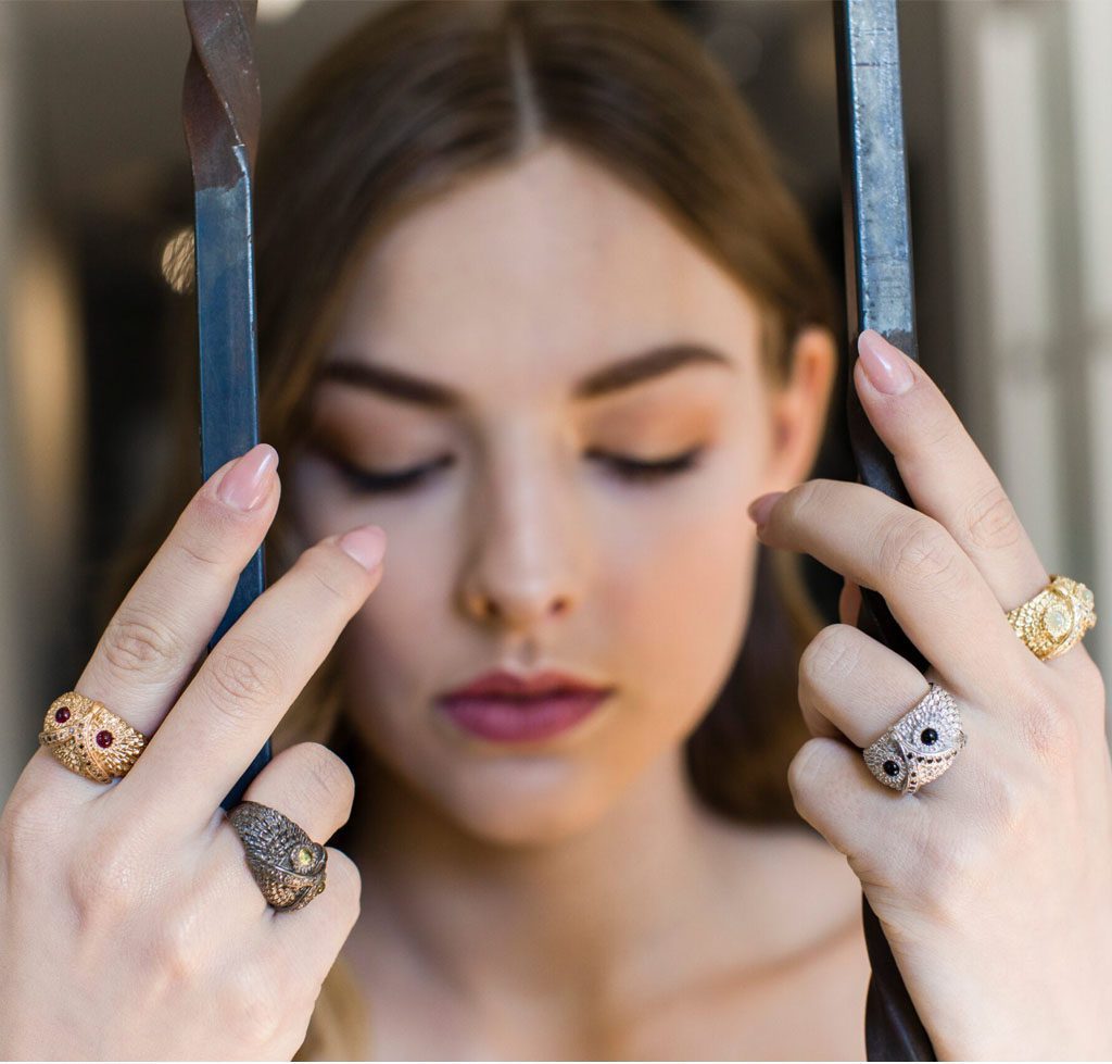 Silver, Black Diamond and Onyx Owl Ring image 4