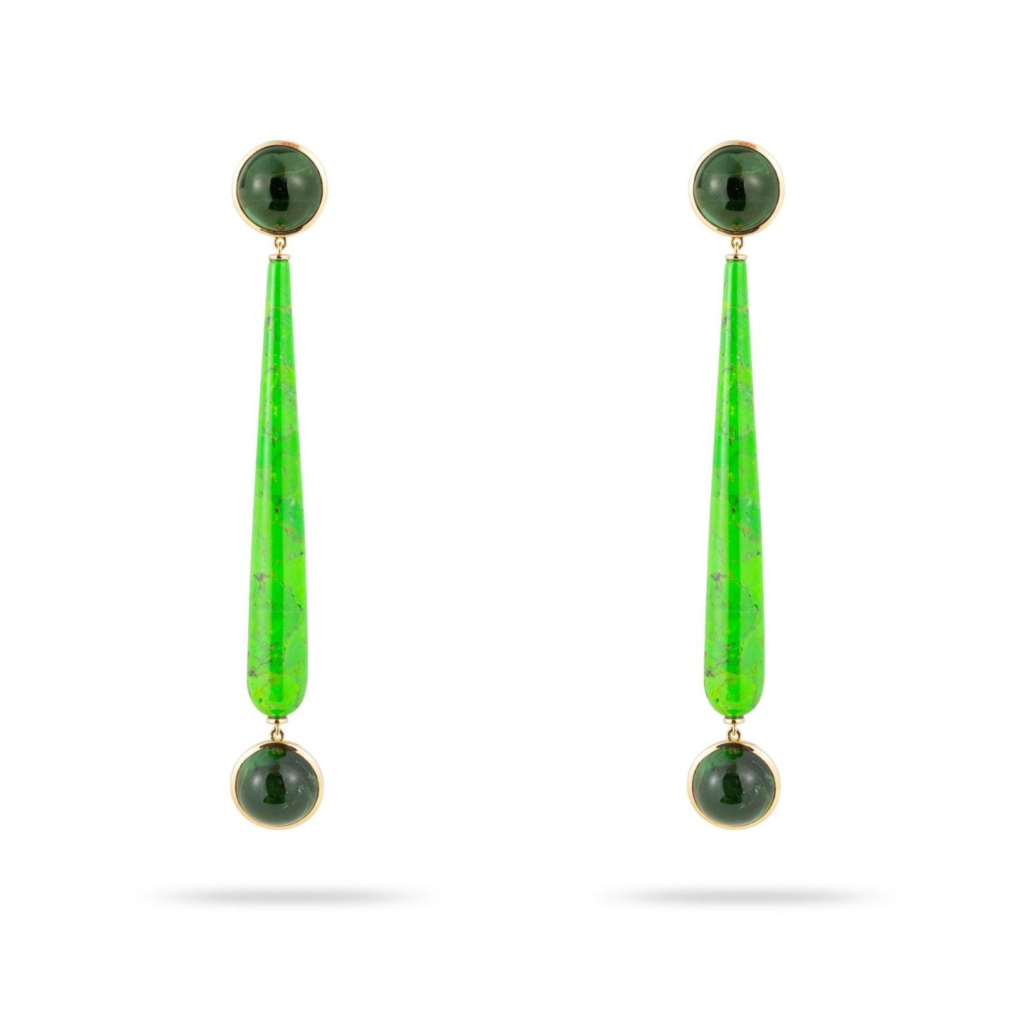 Green Turquoise and Green Tourmaline Cabochon in Gold 18k image 1