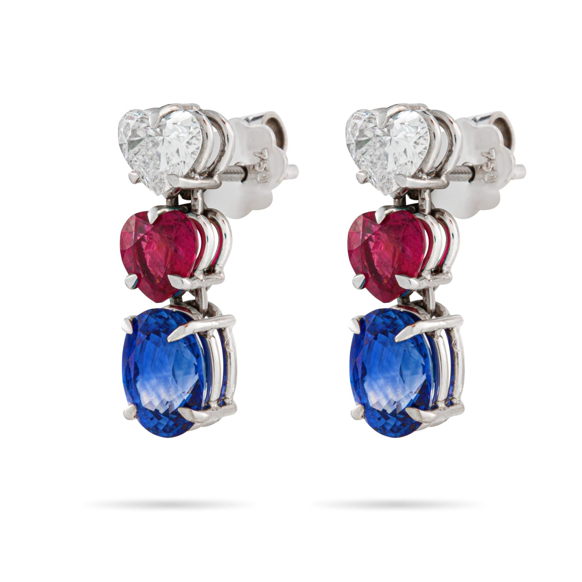 Ruby, Sapphire & Diamond Earrings in White Gold 18K image 0