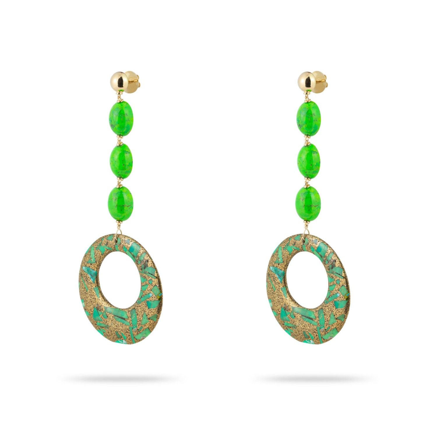 Malachite Creole and Green Turquoise Earrings in Yellow Gold 18k image 1
