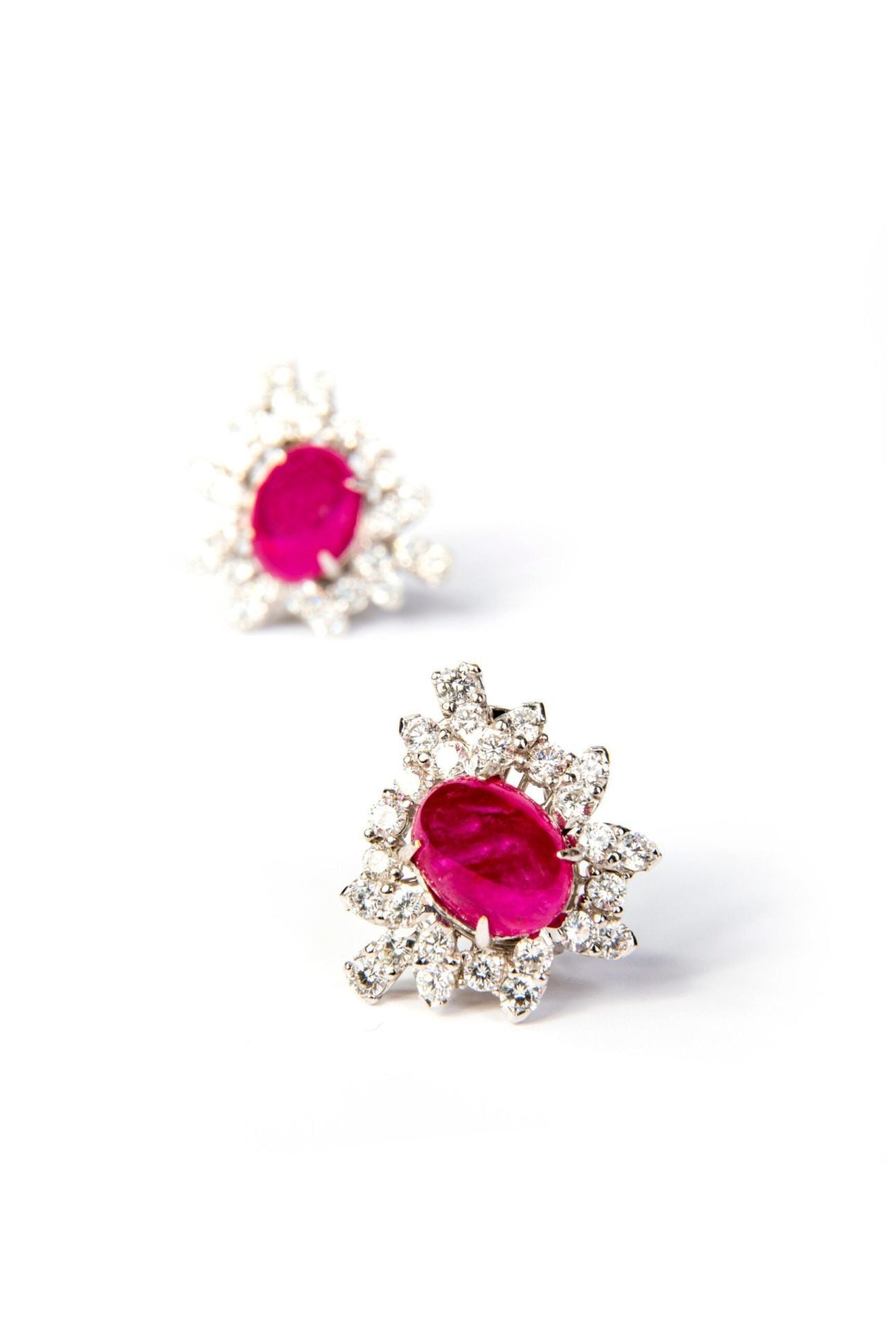 Ruby, Diamond & White Gold Halo Cluster Earrings image 3